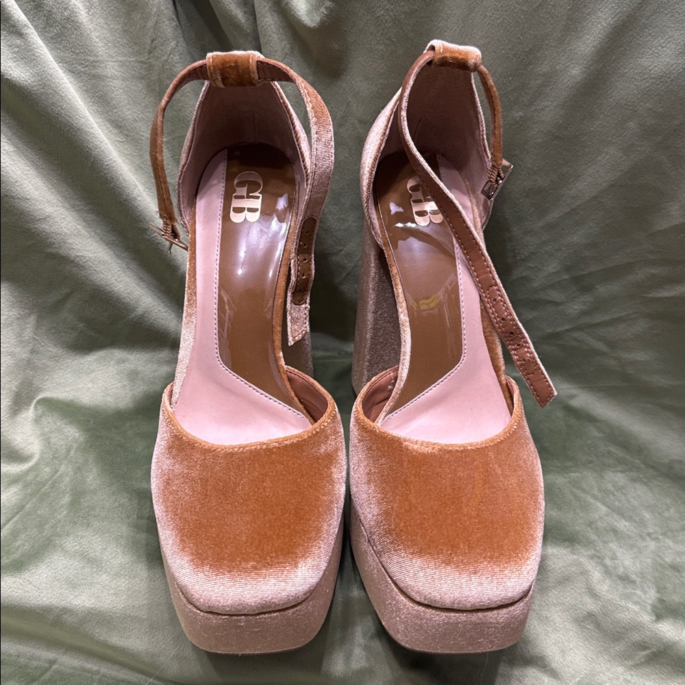 Gold Velvet Platform Heels